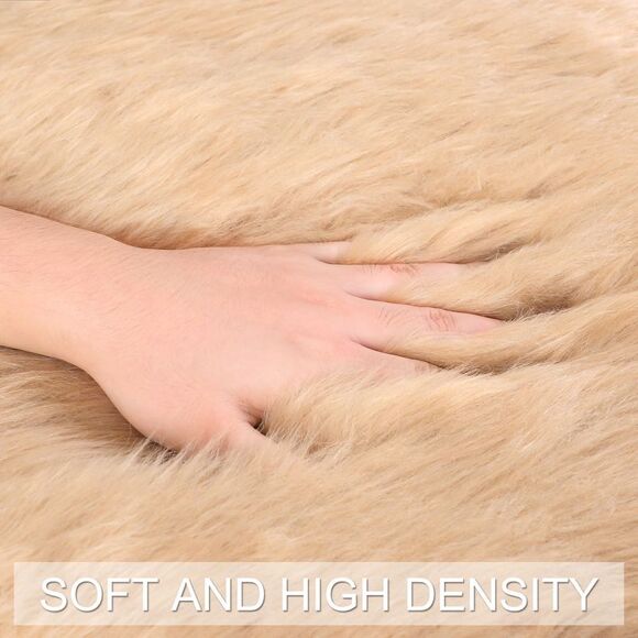 Faux Fur Round Rug Fluffy Area Rugs for Bedroom 3 x 3 Feet Khaki - Picture 5 of 6